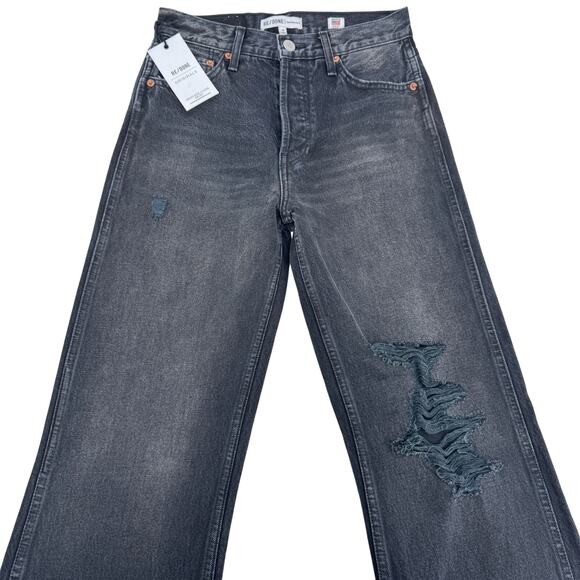 RE/DONE High Rise Straight Loose Rigid Distressed Jeans Black Size 25 NEW - Picture 6 of 16